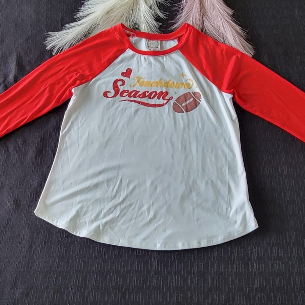 True Self Jersey T-Shirt‎ Touchdown Season Women’s Size M And L Red Ivory NEW